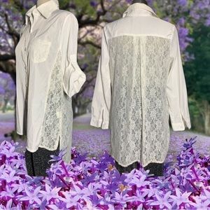 LAVENA white Lace Taller Long Sleeves Blouse Size L